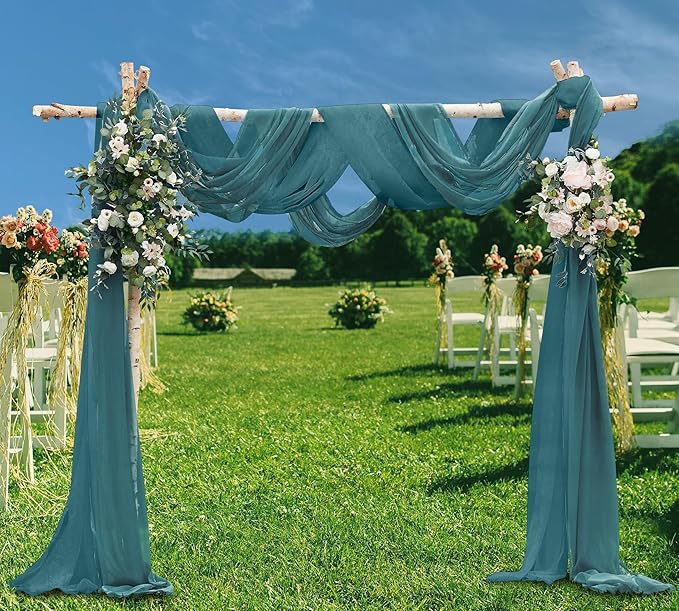 Warm Home Designs Wedding Arch Draping Fabric Bundle Has 2 216 Inch (18 Feet) Scarves in Dusty Blue Fabric for Ceremony or Wedding Decoration. AD D Blue & D Blue 216”