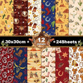 24 Sheets Western Cowboy Scrapbook Paper Pad Double-Sided Wild West Desert Cactus Rodeo Boots Patterned Decorative Craft Paper for Card Making Photo Album Journal DIY Craft, 11.8'' x 11.8''