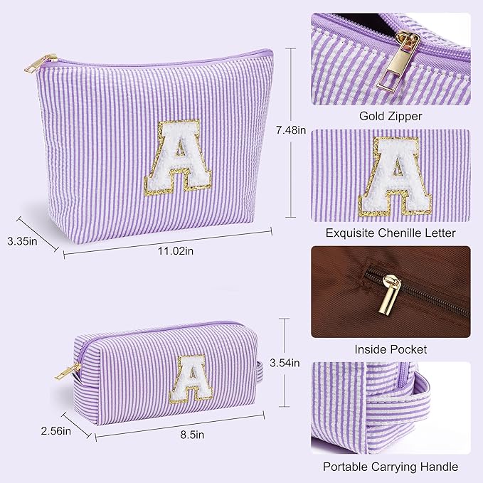YOOLIFE Personalized Monogram Makeup Bag Birthday Gifts for Kids Girls Cosmetic Bag Travel Toiletry Bag | Christmas Gifts for Teenage Girls Stocking Stuffers for Teen Girl Daughter Gifts Purple A