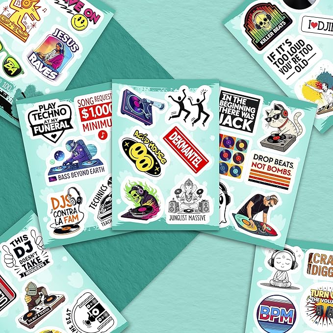 100Pcs DJ Stickers and Decals for Laptop, Water Bottle - DJ Gifts & Party Supplies - Rave, Music Stickers - Gift for Women & Men