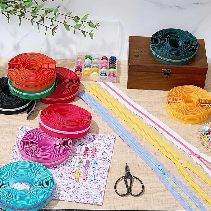 Solsew 12 Pcs 60 Yards Colourful Zippers for Sewing #5 Nylon Contrasting Colors Assorted Zipper by The Yard with 120 Sliders for Women Men DIY Tailor Bag Garment Crafts Supplies(Bright Color)