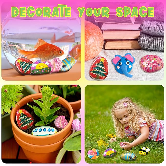 Kiditos Rockin' Rock & Shell Painting- Treasure Painting Kit,Arts and Crafts for Kids 4-12, Kids Painting Set, DIY Arts & Crafts Toys for Boys Girls Birthday Party Activities Gifts