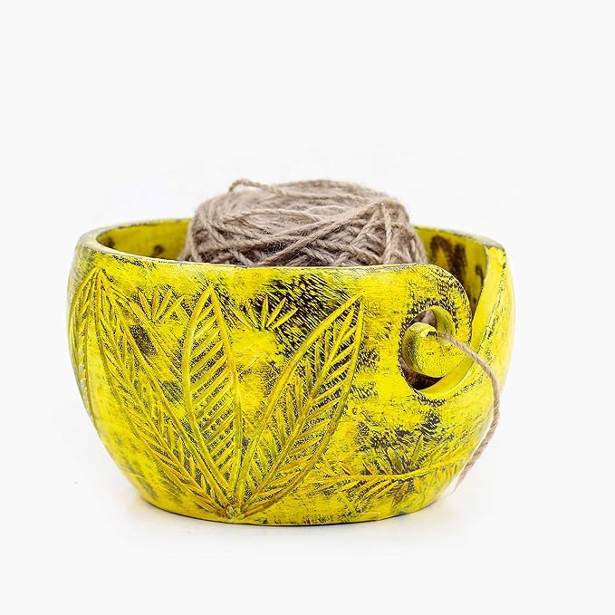 Nagina International Exquisite Premium Yarn Ball Storage Bowls | Hand Painted Lovely Decor Yet Functional Yarn Dispenser (Large (7 x 4 x 7 Inches), Ambush Green)