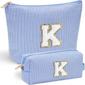 YOOLIFE Initial Makeup Bag | Teen Girl Gifts Trendy Stuff | Gifts for 3 4 5 6 7 8 9 10 11 12 13 Year Old Girls | Makeup Bag for Girls Birthday Gift for Kids Blue K