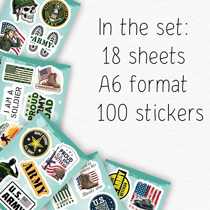 100Pcs Funny Army Stickers and Decals, Military Stickers for Laptop, Water Bottle - Army Gifts, Military Party Supplies - Gift for Women & Men