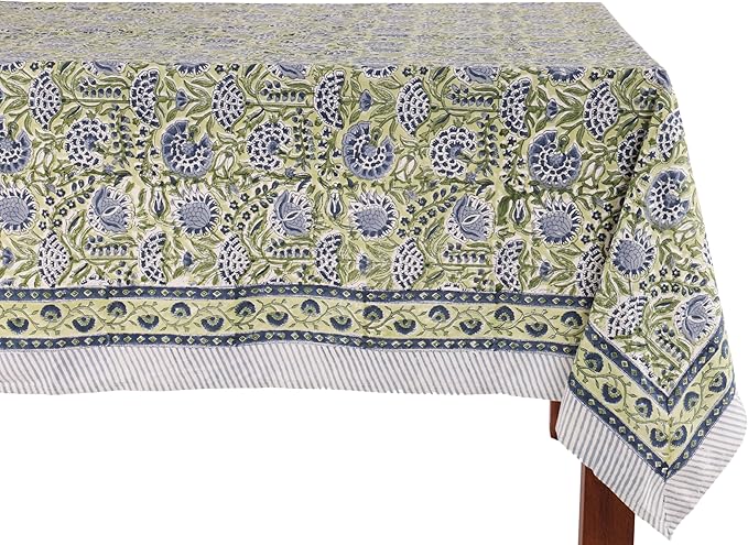 ATOSII Amara 100% Cotton Rectangle Fall Tablecloth, Handblock Floral Linen Table Cloth for Kitchen Dining Table I Parties Weddings Christmas I Fall Home Decor 60 X 108 Inches I 8 Seater