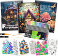 3Pcs Adult Coloring Book for Women Relaxation, 36 Colors Markers with Spiral Bound Adult Coloring Book for Women, 36 Dual Tip Colors Markers, Anxiety Relief Mindfulness Gifts(Cottage & Garden & House)