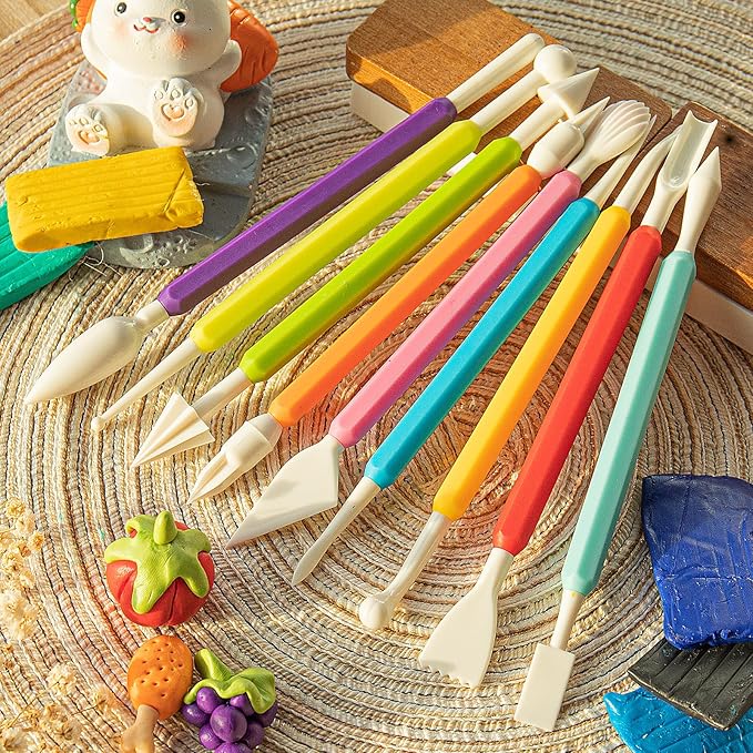 9PCS Clay Tools for Kids & Adult, UUSYCUN Plastic Air Dry Clay Tool Kit, Double-Head Sculpting Tools for Pottery, Polymer, Air Dry Clay, Modeling, Shaping, Cake Decoration