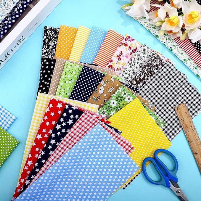 40 Pcs 10 x 10 Inches Cotton Fabric Bundle Squares Precut Fabric Squares Multi Color Floral Fat Sheets for Craft DIY Quilting Sewing(Simple Patterns)