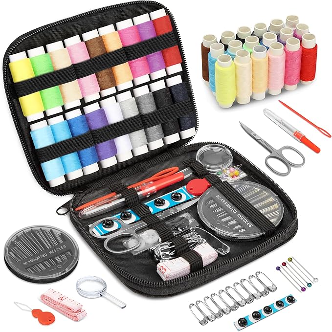 KEYHOT Sewing kit Basic,Needle and Thread Kit,Travel Small Sewing Machine Supplies for Adults Beginners Men, Home Travel Emergency Including Scissors Measure Tape Needle Threader (87pcs)