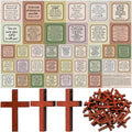 Pocket Prayer Quilt Panel Squares with Small Wooden Crosses Mini Scripture Pocket Prayer Quilt for Friend Family Religious Spiritual Gift Easter Reward Gift(Retro2,Brown)