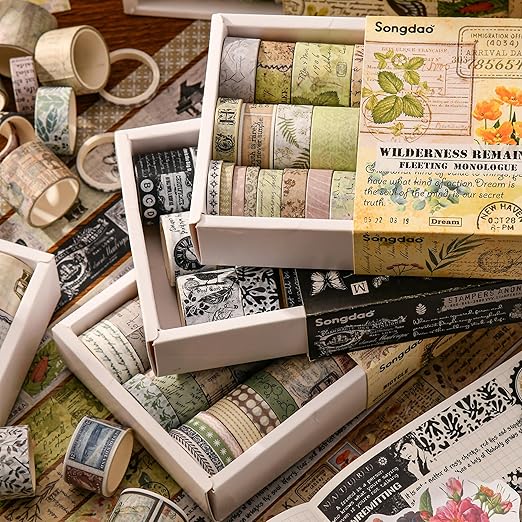 20 Rolls Vintage Washi Tape Set Retro Arts Adhesive Tapes Fleeting Monologue Decorative Masking Tape Sets for Craft, Kids, Scrapbook, DIY, Gift Wrapping (Anna's Letters)