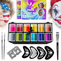 Face Paint Kit for Kids – Twin Palette with 12 Split Cake Colors, 3 Brushes & 5 Reusable Stencils – Non-Toxic, Paraben-Free, Easy to Use & Wash Off – Ideal for Parties, Halloween & Playtime.