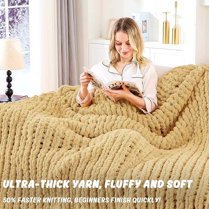 Inhand 18 Pack Chunky Chenille Yarn for Crocheting–30.6 Yards, 7.7oz, Soft Fluffy Thick Yarn,Gifts for Women/Grandma/Men Birthday Christmas Unique,Hand Knitting for Blankets&DIY Crafts (Khaki)