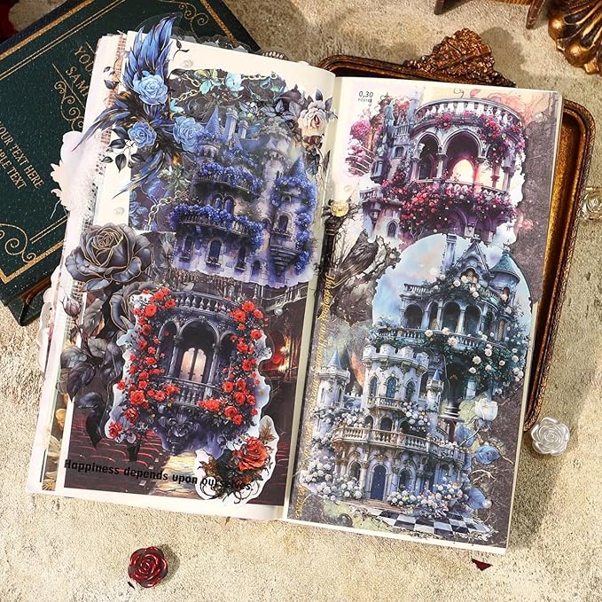 40 Pieces Gothic Castle and Garden PET Scrapbook Stickers, 4 Pack Aesthetic Decorative Vintage Landscape Stickers for Scrapbooking, Planner, Junk Journaling Supplies, DIY Arts, Crafting