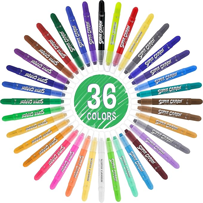 U.S. Art Supply Jumbo Twistable Crayons Set of 36 Colors - Silky Gel Twistable Washable Crayons for Coloring Books, Arts & Crafts, Non Toxic Twist Up Easy Glide - Bright, Bendable, Blendable