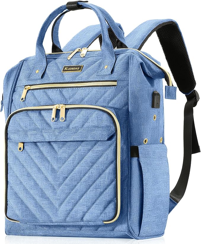 Knitting Bag Backpack, Yarn Organizer with USB Charging Port, Quilted Backpack for Women, Christmas Gifts Large Travel Crochet Bag Totes for Crochet Hooks, Knitting Needles, Yarn Supplies, Blue