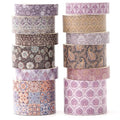 12 Rolls Exotic Charm Washi Tape Set Floral Arts Adhesive Tapes Geometric Garden Decorative Masking Tape Sets for Craft, Kids, Scrapbook, DIY, Gift Wrapping (Amethyst Elegance)