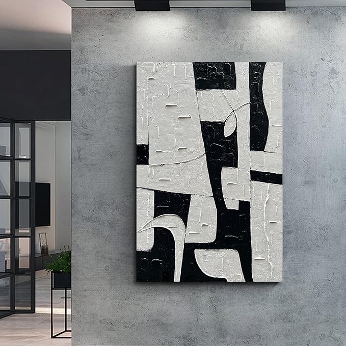 NANKAI SRT Hand Painted Black and White Minimalist Art Oil Painting Modern Abstract Painting 45x30 inch Home Wall Art Decorative Oil Painting