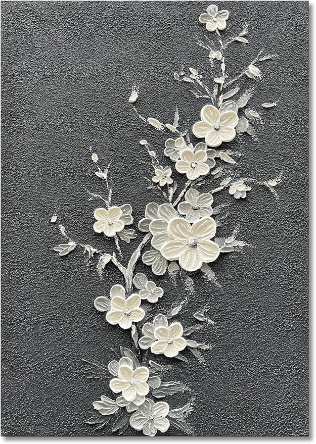 36x24 inch Hand-Painted White Flower Tree Oil Painting Modern Abstract Home Wall Decoration