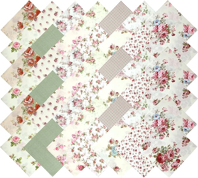 Layer Cakes 10 inch Squares for Quilting, Pre-cuts 42Pcs Vintage Floral Print Cotton Fabric Squares 10x10 inch Layer Cakes, Layer Cake Fabric Clearance for Quilting 10 inch