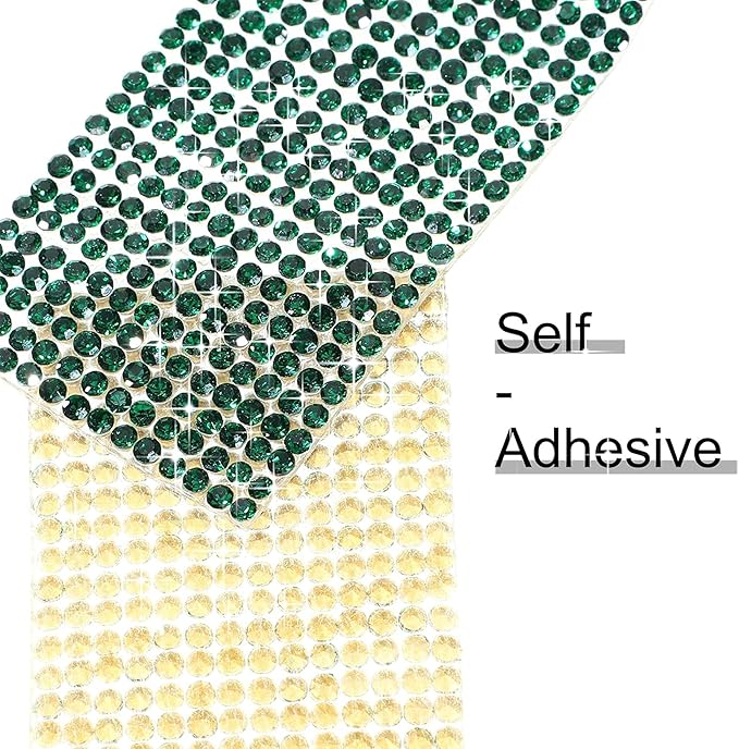 4 Rolls Self Adhesive Crystal Rhinestone Ribbon Diamond Bling Tape with 2 mm Sticker Strips for Arts Crafts Wedding Birthday Party DIY Car Phone Decoration (Dark Green)