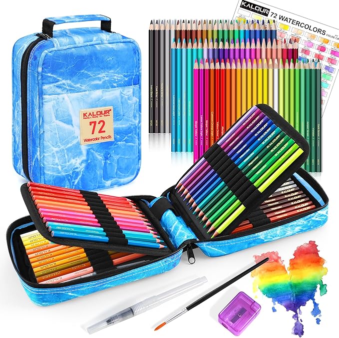 Professional Watercolor Pencils, Set of 72, Studio Collection Artist Pencils, Pre-Sharpened Water Colored Pencils, Firm Texture, Watersoluble, Great Holiday Gifts for Adult or Teens