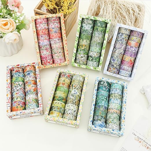 18 Rolls Blossom Washi Tape Set Floral Arts Adhesive Tapes Flowers Garden Decorative Masking Tape Sets for Craft, Kids, Scrapbook, DIY, Gift Wrapping (Ocean Breeze)