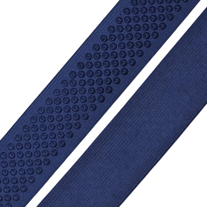 Mandala Crafts 2.5 Inch Elastic Silicone Gripper Tape for Clothing - 5 Yds Dotted Non Slip Elastic Band for Sewing - Navy Blue Silicone Flat Fabric Stretchy Ribbon Straps
