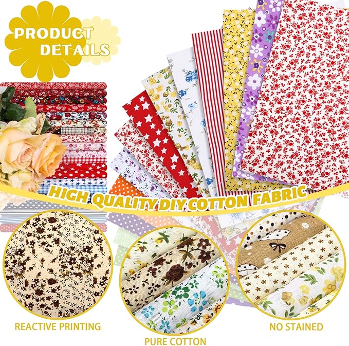 Moukeren 500 Pcs 4 x 4 Inch Cotton Fabric Squares Pre Cut Patchwork Quilting Fabric Bundles Layer Floral Printed Quilt Squares Material for DIY Craft Sewing Clothing Scrapbooking Handmade Accessory