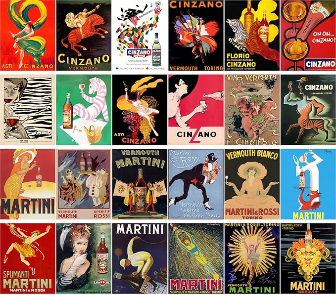Large Stickers (24 pcs 2.5"x3.5") Art Deco Alcohol Ads Posters Adverts
