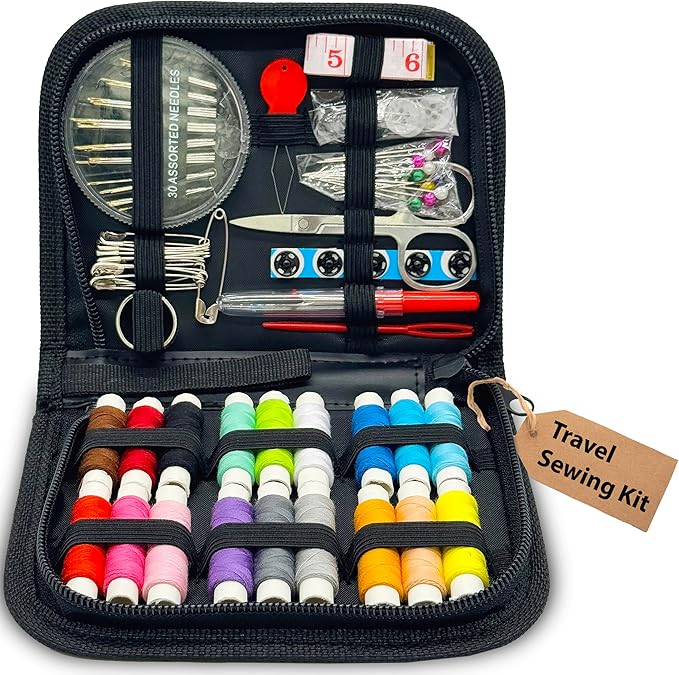 Small Travel Sewing Kit for Beginners, Adults & Kids – Portable Sewing Supplies with Needles, Thread, Scissors, Measuring Tape & More – Clothing Repair Kit for Home, Emergency & DIY Use