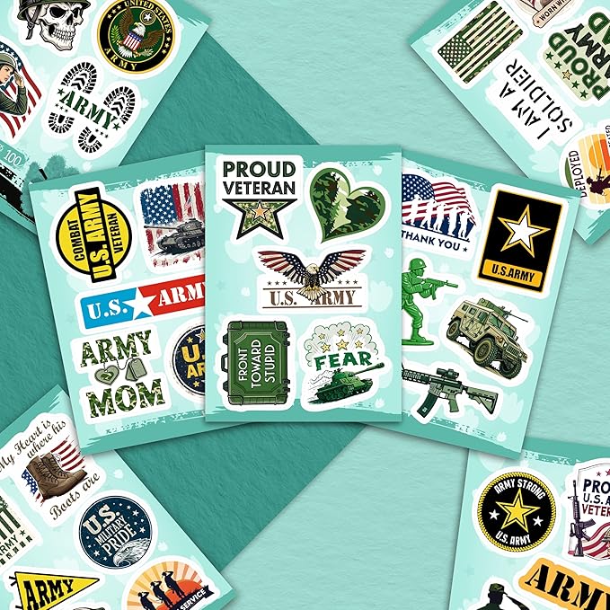 100Pcs Funny Army Stickers and Decals, Military Stickers for Laptop, Water Bottle - Army Gifts, Military Party Supplies - Gift for Women & Men