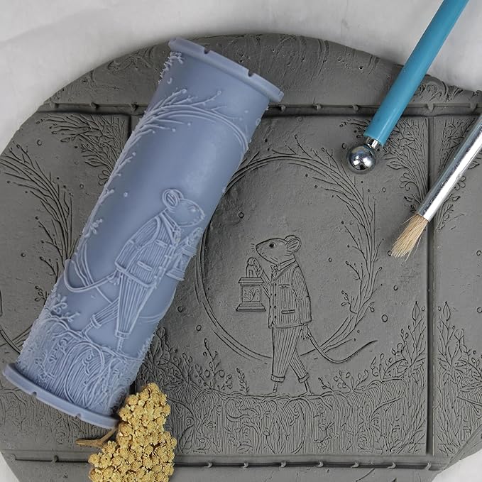 Mouse Clay Texture Roller (4") - Storybook Set #01 - Embossing Pattern Roller for Polymer & Ceramic Clay, Pottery & Crafts