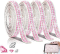 4 Rolls Rhinestone Tape Self Adhesive Crystal Ribbon Diamond Bling Strips with 2 mm Glitter Sticker for Arts Crafts Wedding Birthday Party DIY Event Car Phone Decoration (Silver+Pink)