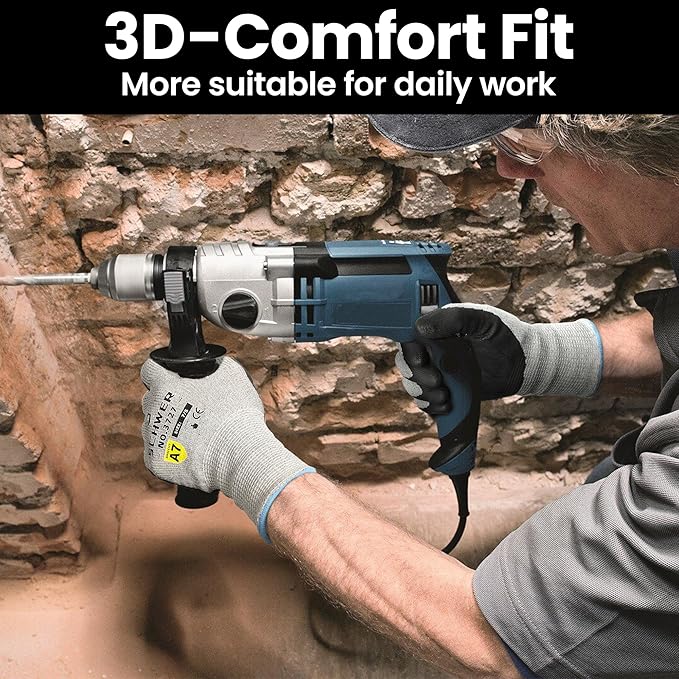 6 Pairs High Level Cut Resistant Work Gloves for High Risk Work, ANSI A7 Cutting Gloves with Reinforced Thumb, Used for WoodWorking, Construction, Non Slip, Durable, Breathable & Cool, L, PR3727