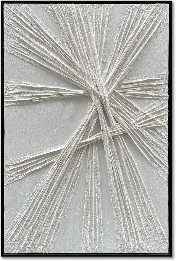 NANKAI Art Hand-Painted Thick Texture White Oil Painting Modern Abstract Art 36x24 inch Home Wall Art Decorative Painting (with Solid Wood Exterior Frame)