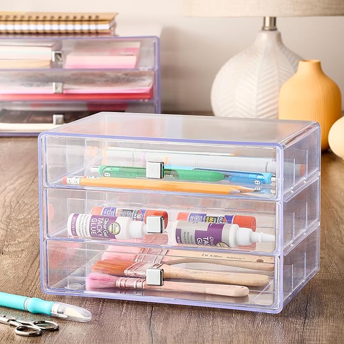 Simply Tidy Three Drawer Washi Tape Storage Keeper - Organize Arts & Crafts, Embellishments, Washi Tape, Jewelry - Clear, 1 Pack