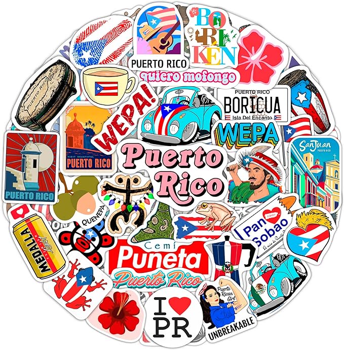 BulbaCraft Puerto Rico Stickers, Puerto Rican Stickers for Water Bottles and Laptop, Gifts for Women & Men