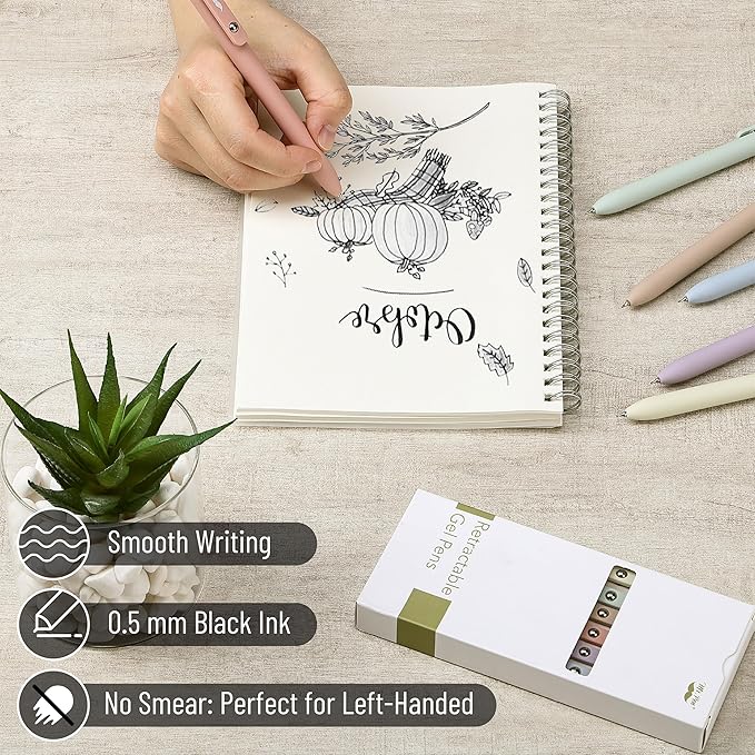 Mr. Pen- Retractable Gel Pens, 6 Pack, Pastel Barrels, Black Ink, Fast Dry, Fine Point 0.5mm, Cute Aesthetic for Journaling