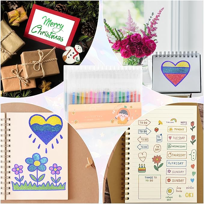 Gel Pens for Coloring - 36 Vibrant Colors Water-Based Food-Grade PP Retractable Glitter Sparkle Gel Pens Colored with Non-Toxic Ink and Thick Anti-Slip Barrels for Adult Coloring Books and Drawing