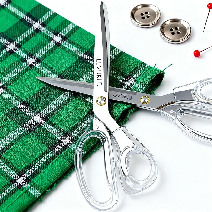 Acrylic Scissors fabric Scissor, 9 Inch Titanium Coated Blades and Ergonomic scissors all purpose, Clear scissors for Office Desk, Modern Design for Craft, Sewing, fabric,Office/Silver