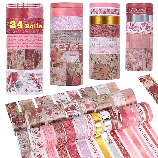 24 Rolls Washi Tape Set,Vintage Floral Decorative Masking Tape for Scrapbooking Supplies,Junk Journal,DIY Crafts,Gift Wrapping(Romantic Eternal Series)