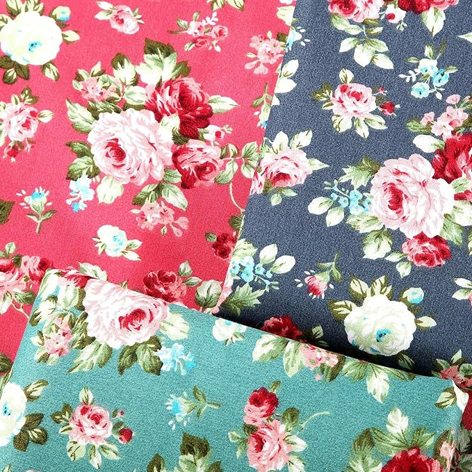 14-Piece Vintage Floral Fat Quarters Fabric Bundles - 18" x 22" Pre-Cut 100% Cotton Quilting Fabric - Retro Floral Prints Material for Sewing, Quilting, and DIY Crafts