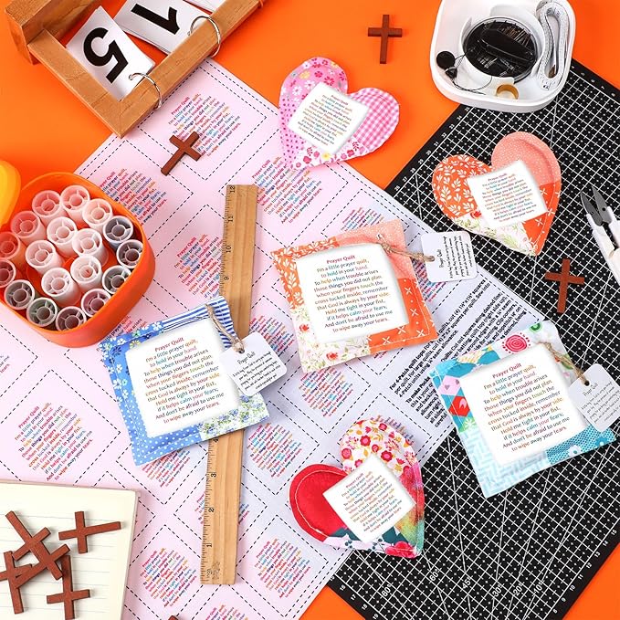 Ceenna Pocket Prayer Quilt Panel Squares with Small Wooden Crosses Mini Scripture DIY Pocket Prayer Quilts for Friend Family Religious Spiritual Gift Christmas Stocking Stuffers Gifts
