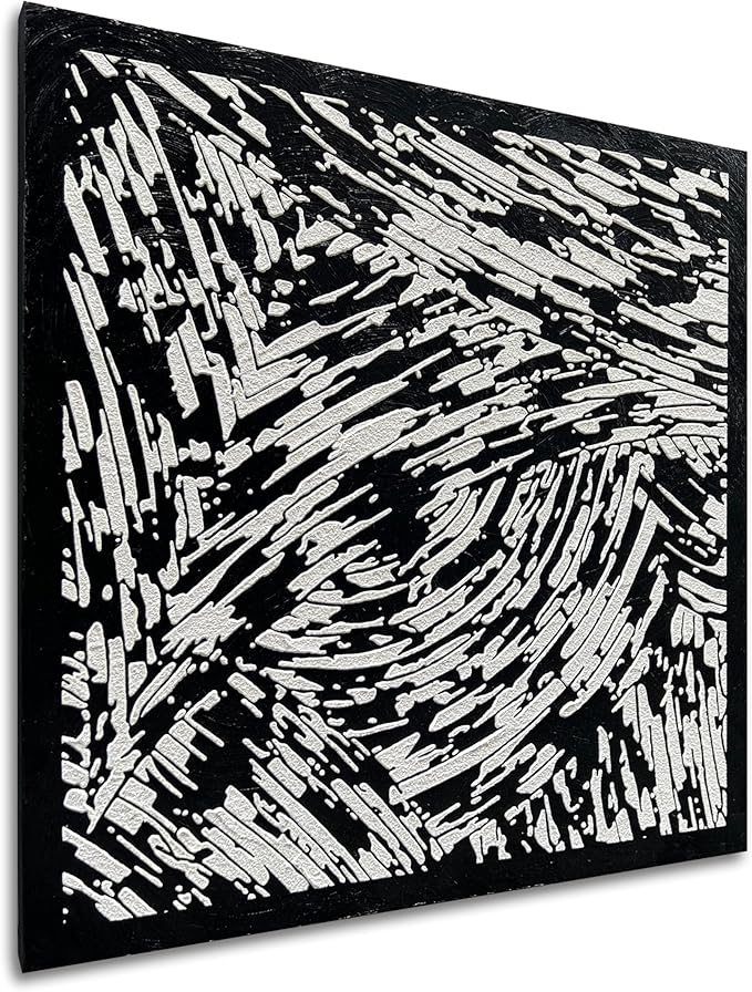Art 24x24 inches Hand-Drawn Black and White Abstract Three-Dimensional Texture Art Oil Painting in Modern Minimalist Style. Suitable for Wall Decoration in Home Offices
