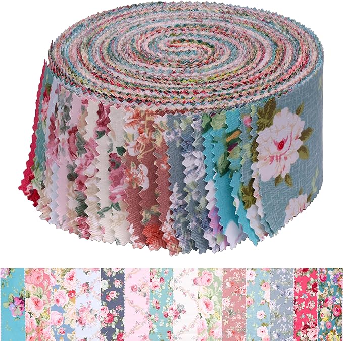 Hanjunzhao Jelly Rolls for Quilting Clearance, 42 Strips Jelly Roll Fabric Clearance for Quilting, Sewing, Blanket, Rug, Upholstery, Home Decor, and Purse Making, Retro Floral