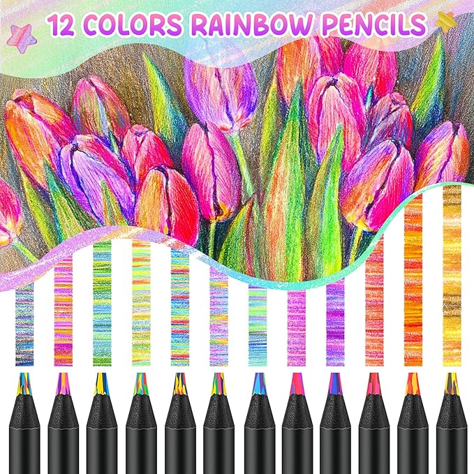 Stocking Stuffers for Kids, Colored Pencils, Art Supplies, 12 Rainbow Pencils, Teen Girl Gifts Trendy Stuff, Arts and Crafts for Kid Ages 8-12, Kids Stocking Stuffers, Gifts for 6-12 Year Old Girl