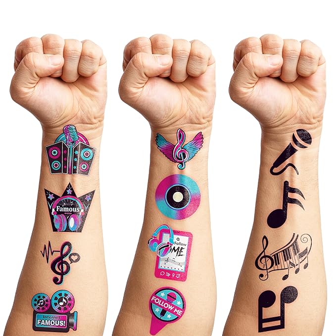 (96PCS) Music Note Notes Musical Motivational Pre-Cut Temporary Tattoos for Kids Birthday Themed Party Supplies Decorations Favors Super Cute Instrument Stickers Tattoo Gifts for Boys Girls Rewards
