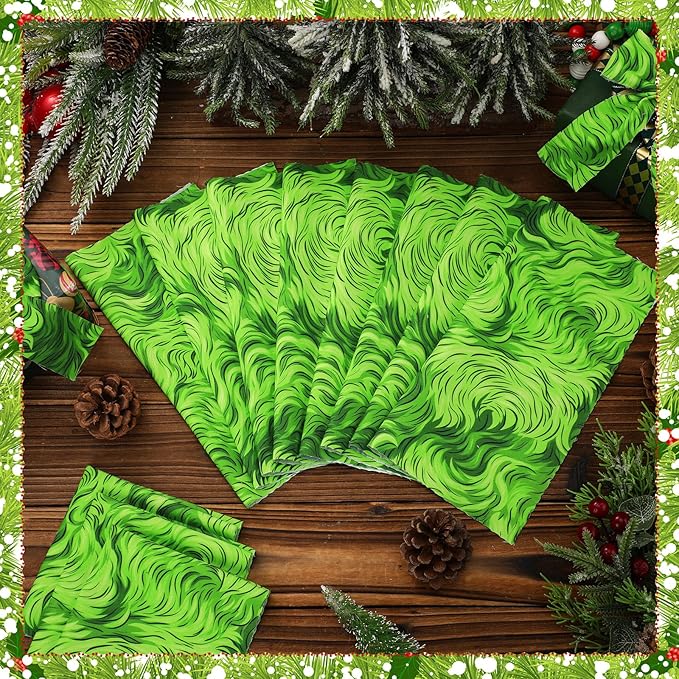 Oudain 60 Pcs 10 x 10 Inch Lime Green Faux Fur Quilting Fabric Squares Christmas Fat Patchwork Precut Strips Lime Green Fabric Bundles for Halloween DIY Craft Sewing Handmade Materials